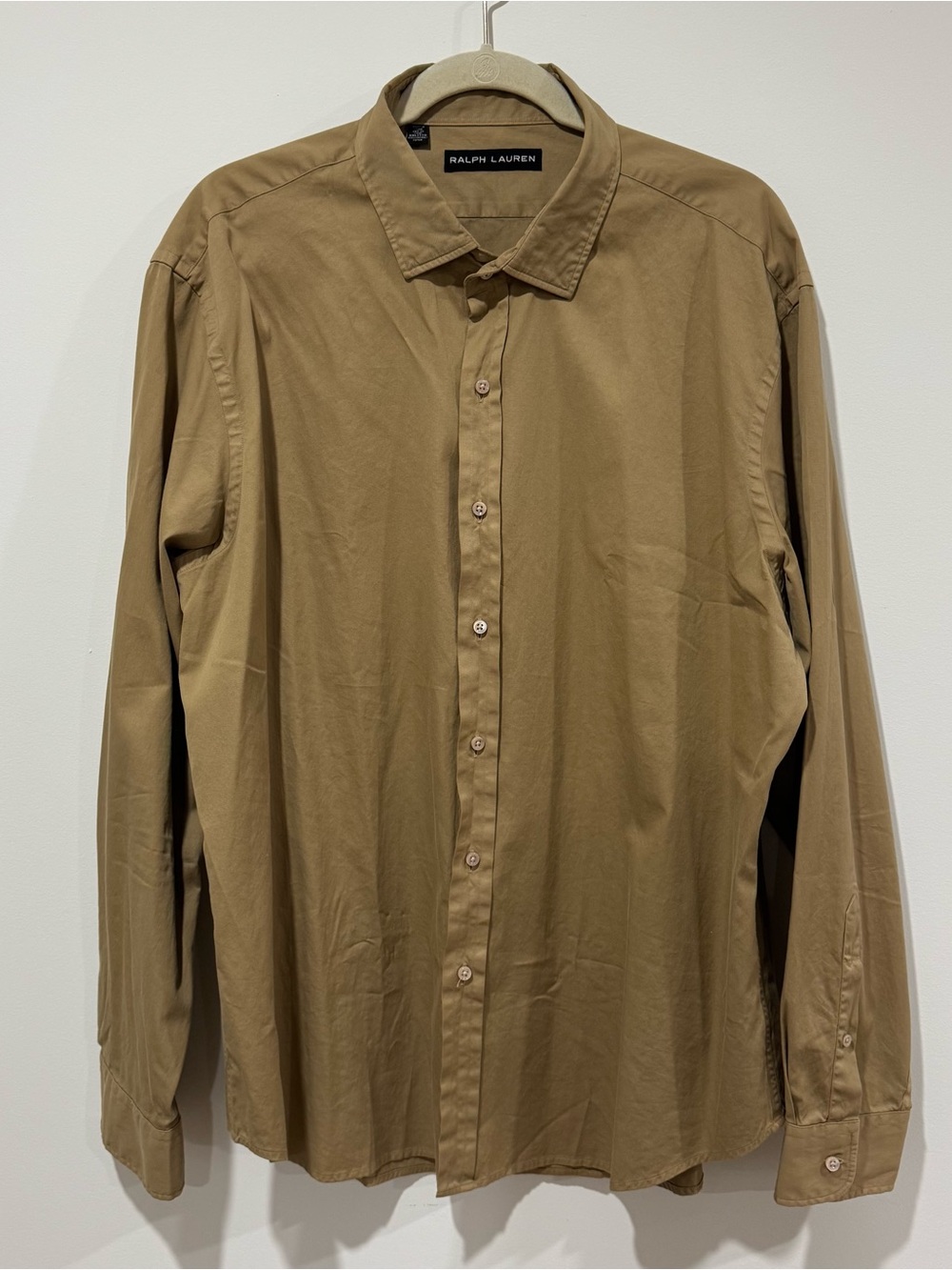 Ralph Lauren Black Label 100% cotton beige khaki button down dress shirt sz XXL